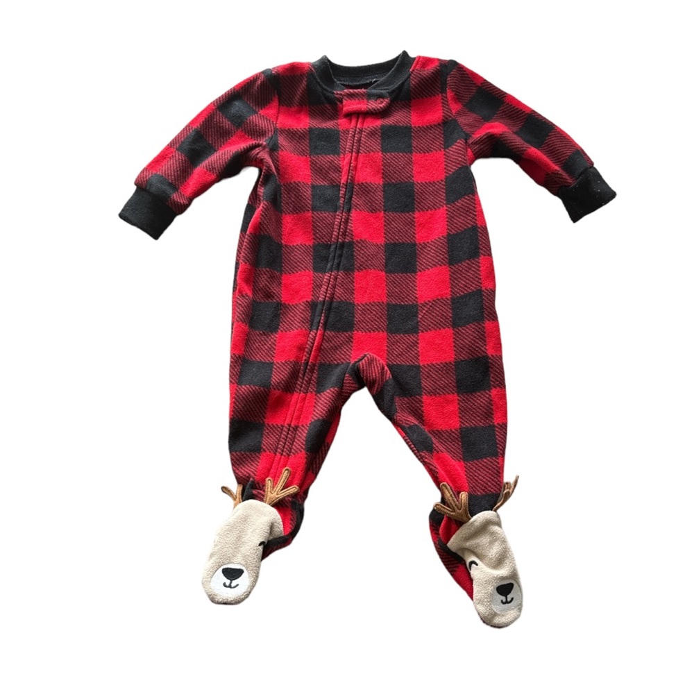 3 FOR $20 CARTER’S 3M Checkered Fleece Full Zip Reindeer Footie Sleeper